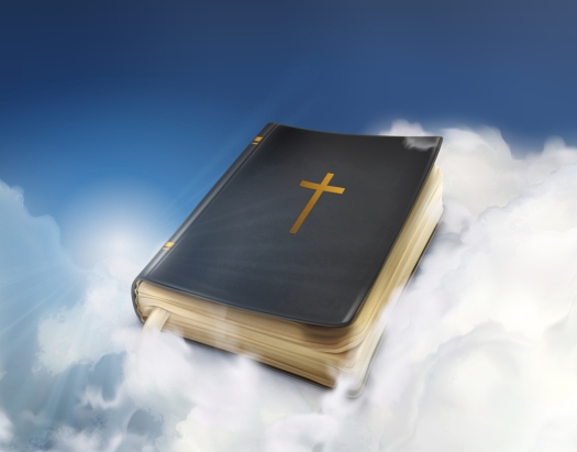 Bible, old book in the clouds vector illustration