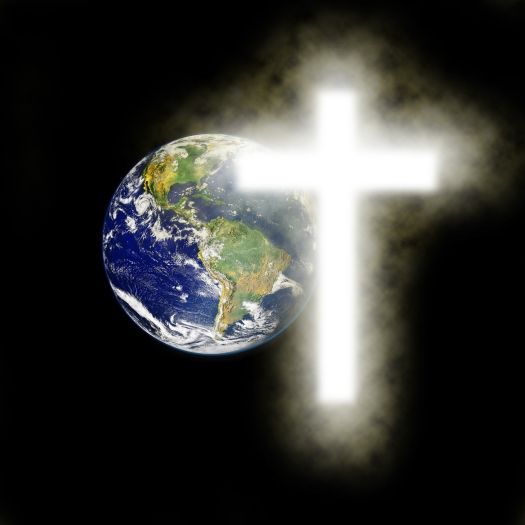 Earth With Religious Cross With Black Background