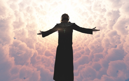 Jesus is in the clouds.3d render